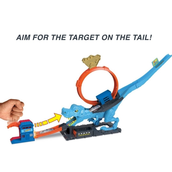 🔥NEW Hot Wheels City T-Rex Chomp Down Track 2022 Mattel Blue Dinosaur Dino - Picture 4 of 11